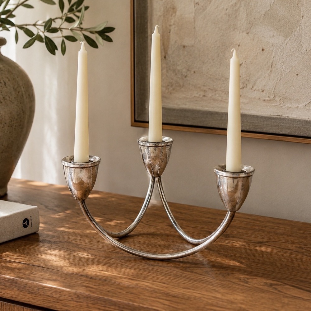 Vintage Sterling Silver 3 Arm Candelabra Weighted Candle Holder MCM Decor